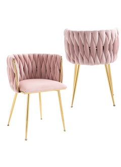 Wooden Twist Wooden Twist Woven Back Dining Chair with Metal Legs - Ideal for Cafe, Restaurant, and Home Décor (Pink)  - Image 1