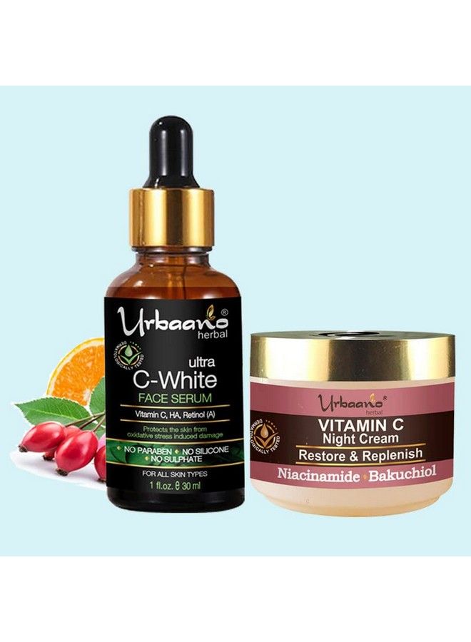 Urbaano herbal Vitamin C Night Cream 20% Vitamin C Face Serum Brightening Firming Acne Dark Spot Reducer With Niacinamide Hyaluronic Acid (30Ml) Combo Pack  - Image 2