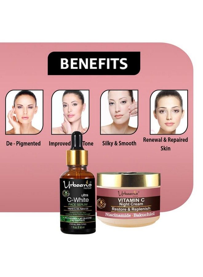 Urbaano herbal Vitamin C Night Cream 20% Vitamin C Face Serum Brightening Firming Acne Dark Spot Reducer With Niacinamide Hyaluronic Acid (30Ml) Combo Pack  - Image 4