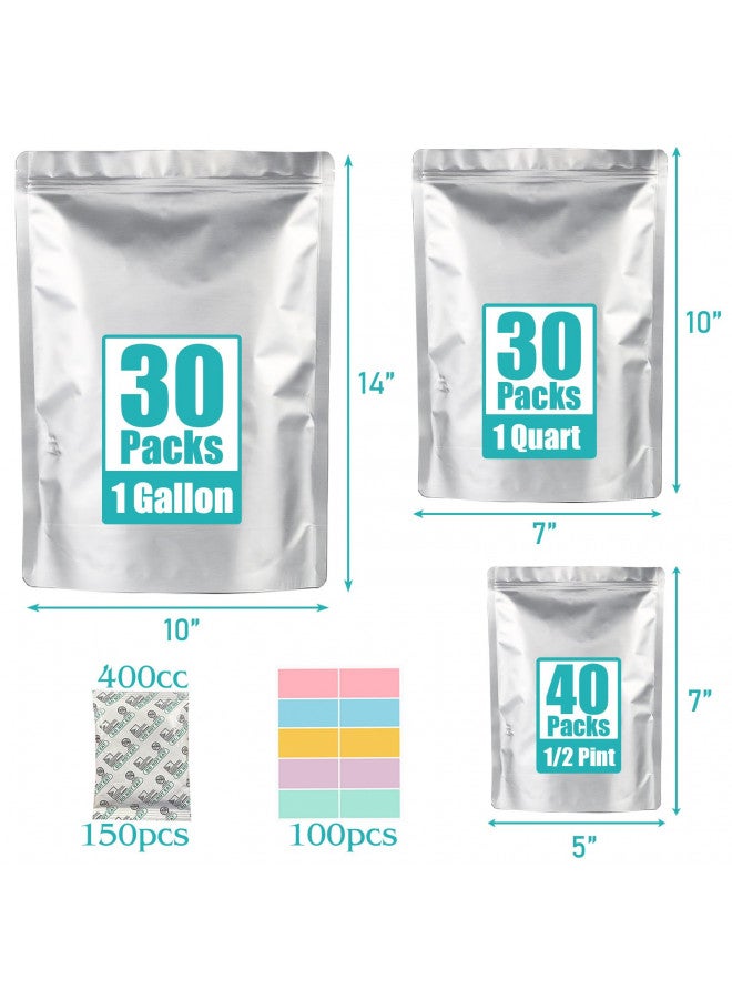 SHXWELL 100 قطعة أكياس مايلار لتخزين الطعام مع 150x400cc ماصات الأكسجين وملصقات، بسماكة 10 ميل 3 أحجام (1 جالون، 1 ربع، 1/2 باينت) - قابلة للوقوف، قابلة لإعادة الإغلاق وقابلة للختم بالحرارة لتخزين الطعام على المدى الطويل - Image 2