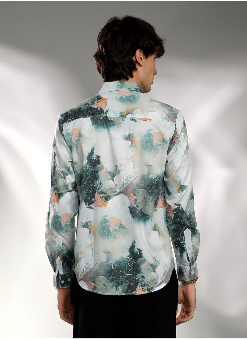 Campus Sutra Men's Jungle Green Faded Bloom Shirt  - Image 5