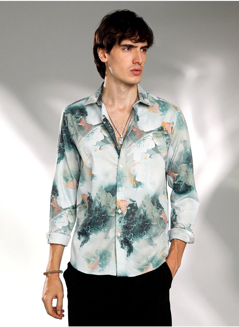Campus Sutra Men's Jungle Green Faded Bloom Shirt  - Image 2