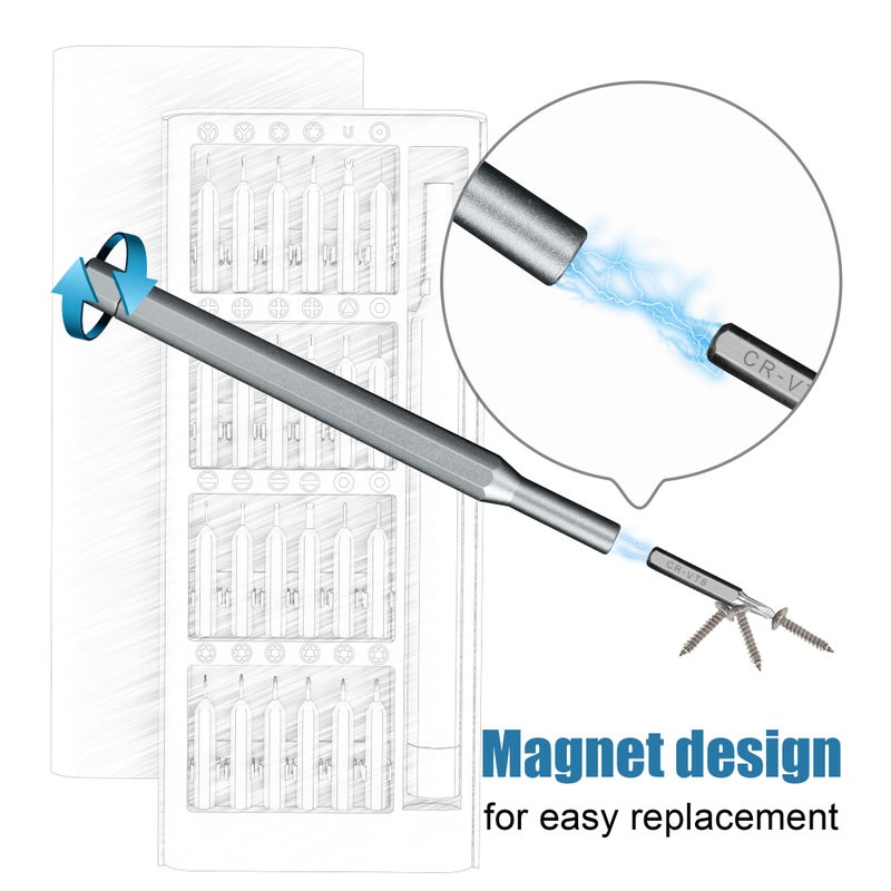 Silbingan 24-in-1 Professional Precision Magnetic Screwdriver Set, Small Screw Driver Set Kit for Fixing Electronics, Mini Tool Kits for Computer Repair, Phone, Watch, Laptop, PCs, Eyeglass- Alloy Tool Steel - Image 5