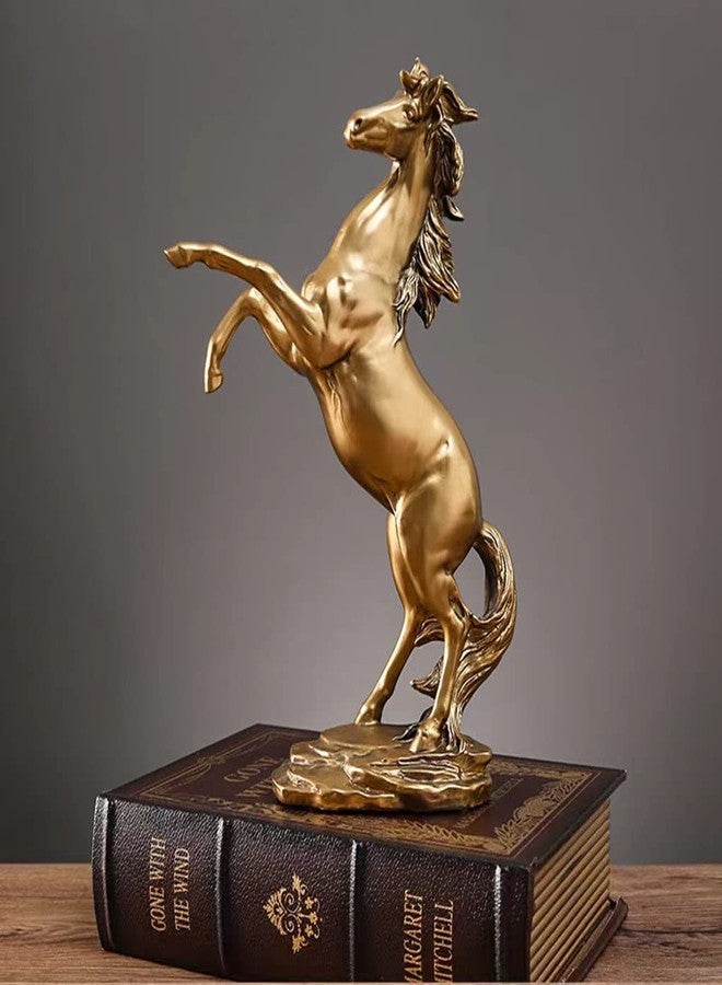 FUNSXBUG Gold Horse Statue Figurines - Resin Standing Fighting Horse Sculpture Home Office Decoration Tabletop Decor Ornaments - Image 1