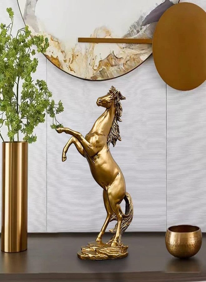 FUNSXBUG Gold Horse Statue Figurines - Resin Standing Fighting Horse Sculpture Home Office Decoration Tabletop Decor Ornaments - Image 3