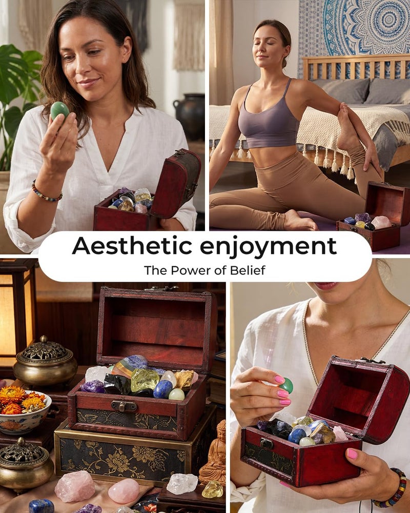 TATOODAA Crystals and Healing Stones, 9 Pcs Healing Crystals Set, 7 Chakra Crystal Stones Set Real Natural Raw Selenite Pyramid Reiki Energy Meditation Chakra Kit with Wooden Box, Crystal Gifts Set for Women - Image 4