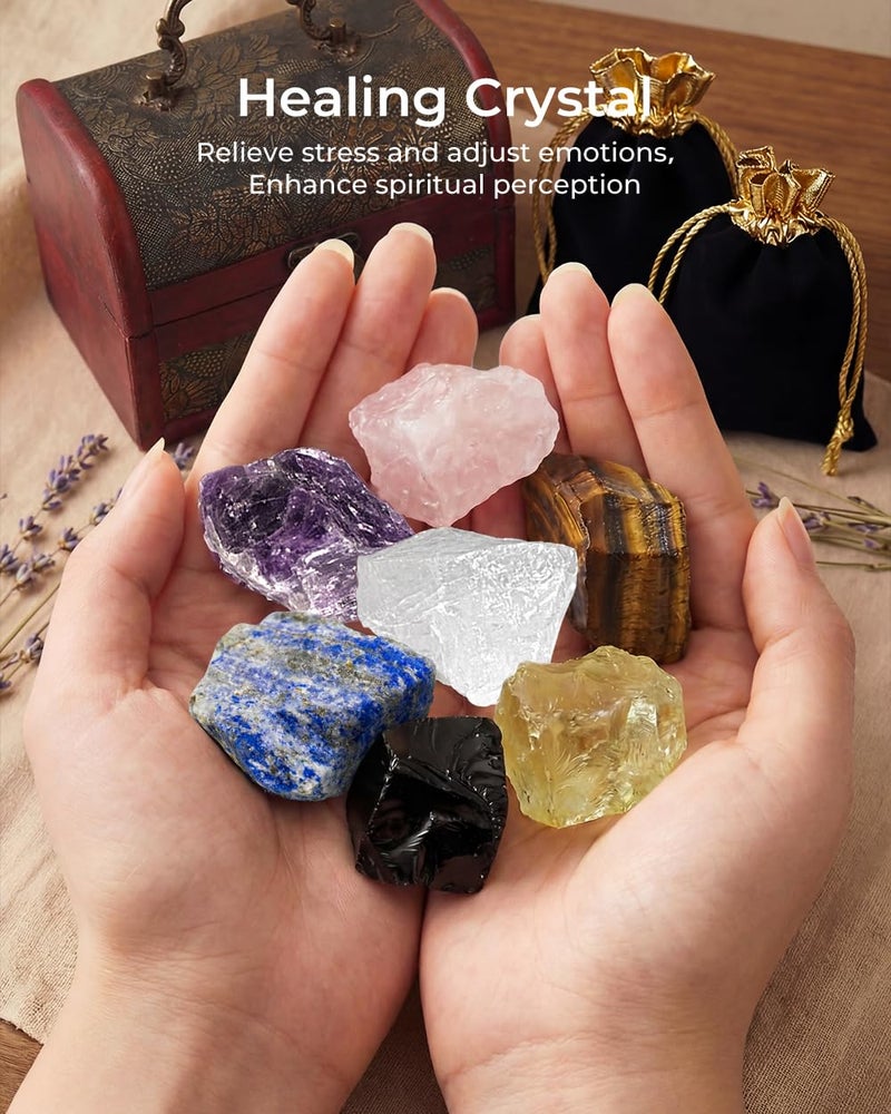 TATOODAA Crystals and Healing Stones, 9 Pcs Healing Crystals Set, 7 Chakra Crystal Stones Set Real Natural Raw Selenite Pyramid Reiki Energy Meditation Chakra Kit with Wooden Box, Crystal Gifts Set for Women - Image 3