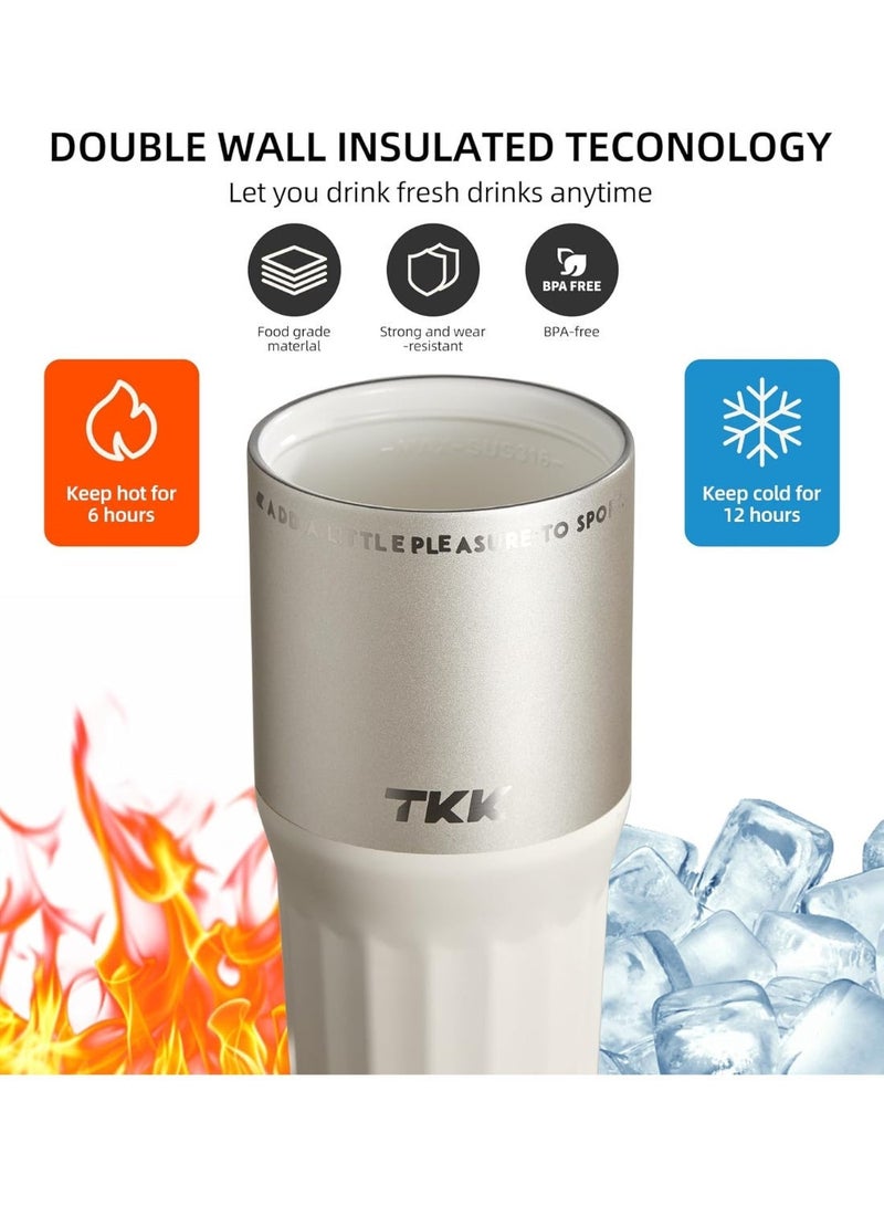 TKK 24 oz Ceramic Coated Tumbler with Straw Lid, 18/10 Stainless Steel Vacuum Leakproof Double Walled Car Cup with Handle & Tea Infuser& Dishwasher Safe, for Hot & Cold Drinks,Porcelain White - Image 2