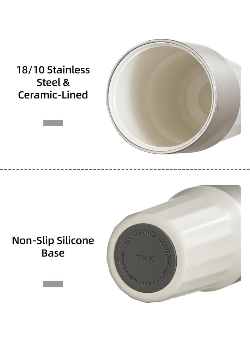 TKK 24 oz Ceramic Coated Tumbler with Straw Lid, 18/10 Stainless Steel Vacuum Leakproof Double Walled Car Cup with Handle & Tea Infuser& Dishwasher Safe, for Hot & Cold Drinks,Porcelain White - Image 3