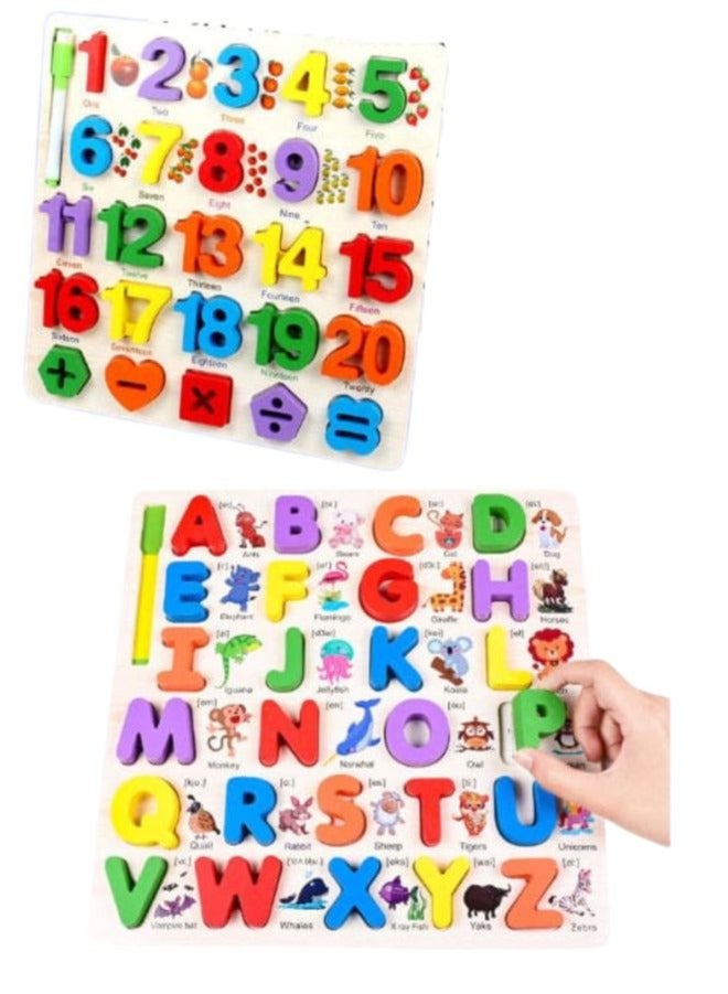 Alphabet and Number Puzzle, Kids Early Development Toy, 3D Wooden Alphabet and Number set - Image 1
