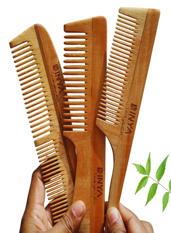 Dinya Wooden Comb Set for Women Hair Growth Pack of 3 - Includes Moon Shape Comb, Handle Comb, and Pintail Comb | Natural, Anti-Static, Scalp-Friendly - Image 1