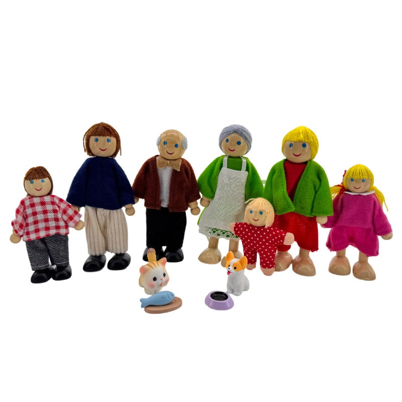 HYSTYLE 12 Pieces Wooden Dollhouse Family Set with Dog Cat Mini People Figures Dollhouse Dolls Wooden Doll Family Pretend Play Figures Accessories for Pretend Dollhouse Style 1 - Image 3