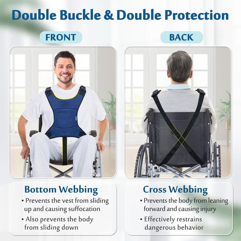 AOSSA Wheelchair Harness, Safety Belt for Elderly Fall Prevention, Wheelchair Seatbelt Restraints for Dementia Patients, Disabled, Wheel Chair Vest, Adjustable Torso Support Straps Prevent Sliding - Image 2