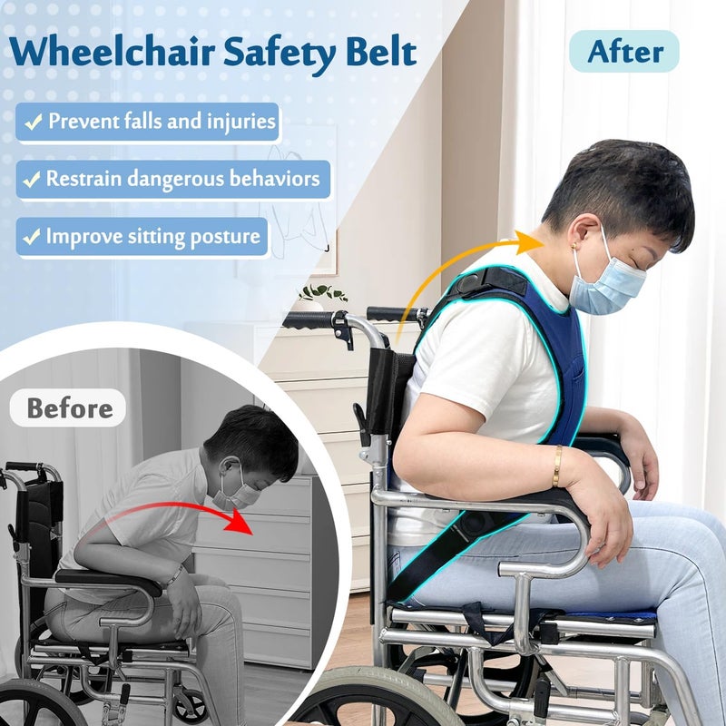 AOSSA Wheelchair Harness, Safety Belt for Elderly Fall Prevention, Wheelchair Seatbelt Restraints for Dementia Patients, Disabled, Wheel Chair Vest, Adjustable Torso Support Straps Prevent Sliding - Image 3