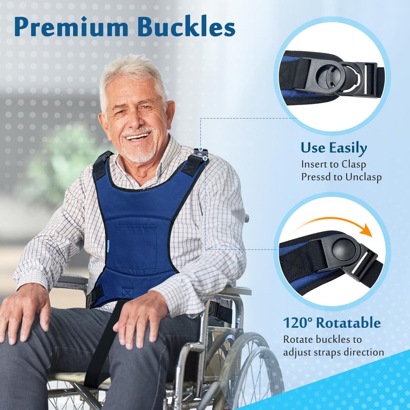 AOSSA Wheelchair Harness, Safety Belt for Elderly Fall Prevention, Wheelchair Seatbelt Restraints for Dementia Patients, Disabled, Wheel Chair Vest, Adjustable Torso Support Straps Prevent Sliding - Image 5