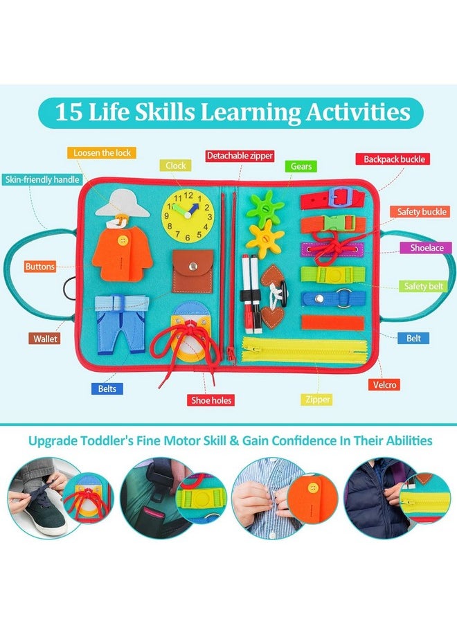 KolorFish - KolorFish Busy Board for Toddlers,Montessori Toys for Boys Girls 1 2 3 Year Old,Early Educational Activity Baby Sensory Toy,Autism Busy Book Travel Toys for Kids 3 4 5 6 7 Year Old (Space Blue) - Image 1