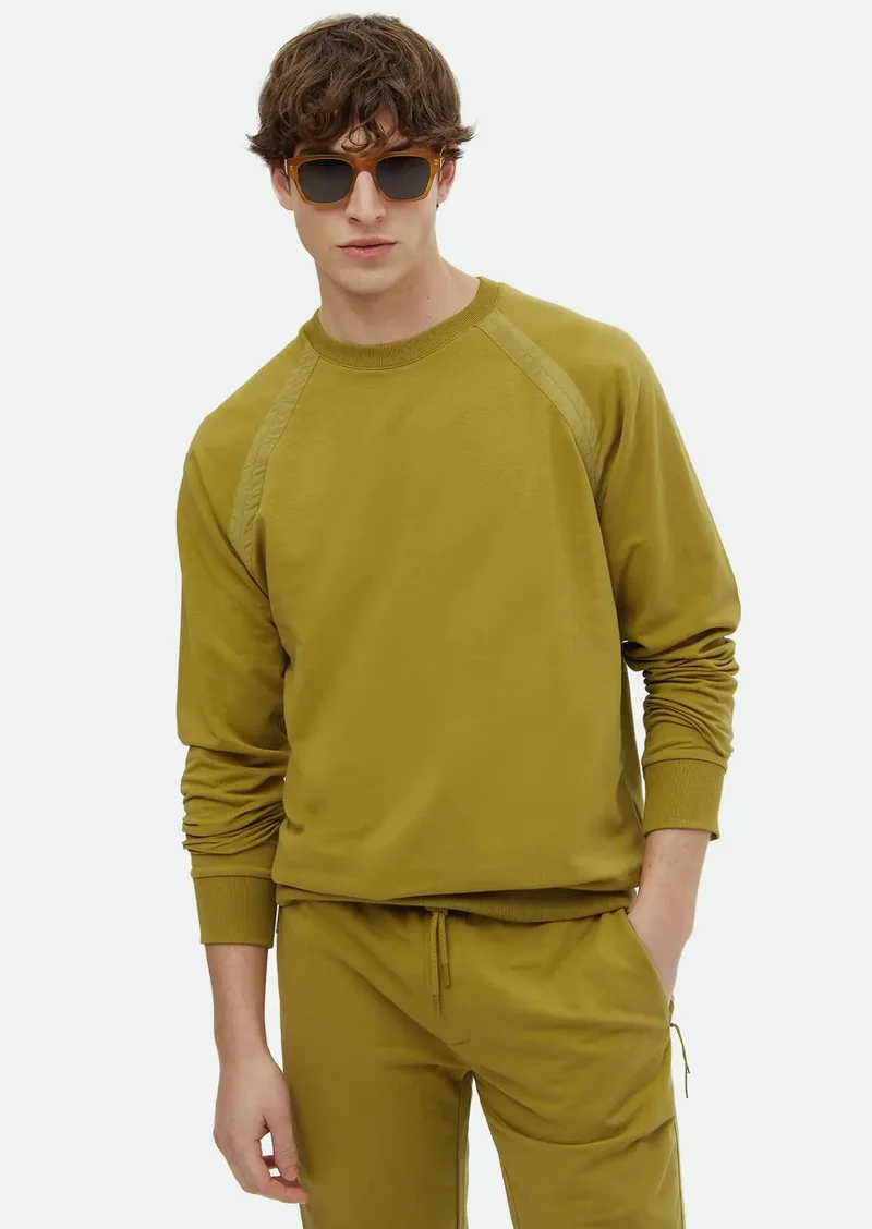 RAMSEY Oil Green Crew Neck Plain Sweatshirt