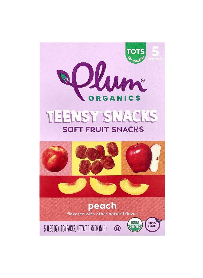 Plum Organics Plum Organics, Teensy Soft Fruits Snacks, 12+ Months, Peach, 5 Packs, 0.35 oz (10 g) Each  - Image 1