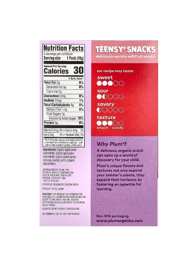 Plum Organics Plum Organics, Teensy Soft Fruits Snacks, 12+ Months, Peach, 5 Packs, 0.35 oz (10 g) Each  - Image 2