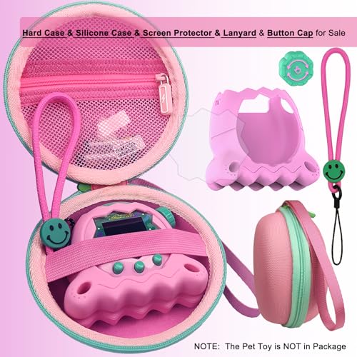 JCHPINE Hard Case and Silicone Cover for Tamagotchi Paradise Electronic Pet Protective Cases for Tamagotchi Paradise with Screen Protector and Lanyard Pink - Image 5
