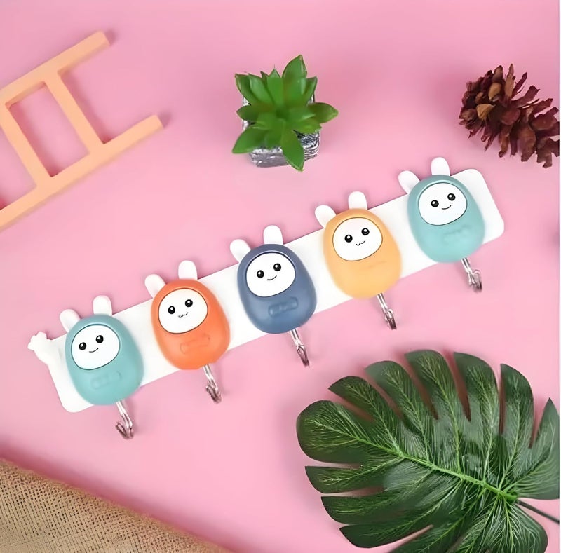 Jinila Rabbit Themed Wall Mounted Hooks 5in1 Multifunctional Stainless Steel Hook with Plastic Strip Wall Hooks for Home Kitchen and Bathroom Pack of 2 Multicolor - Image 3