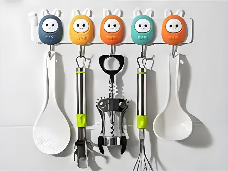 Jinila Rabbit Themed Wall Mounted Hooks 5in1 Multifunctional Stainless Steel Hook with Plastic Strip Wall Hooks for Home Kitchen and Bathroom Pack of 2 Multicolor - Image 2