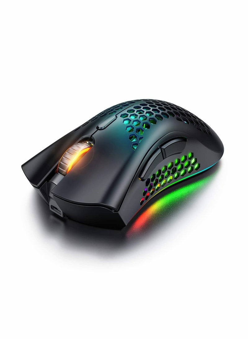 Ergonomic Wireless Gaming Mouse with Honeycomb Design RGB Lighting 7 Programmable ons 3 Adjustable DPI Perfect for Laptop and PC - Image 1