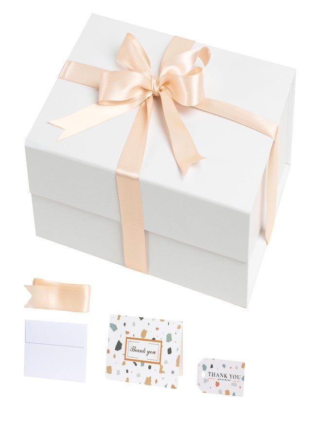 CHARMGIFTBOX White Gift Boxes with Lids, 11x8x4 Inches Gift Box with Ribbon, Collapsible Gift Boxes with Magnetic Closure for Presents, Bridesmaid Proposal Box Contains Gift Card Ribbon Tag - Image 1