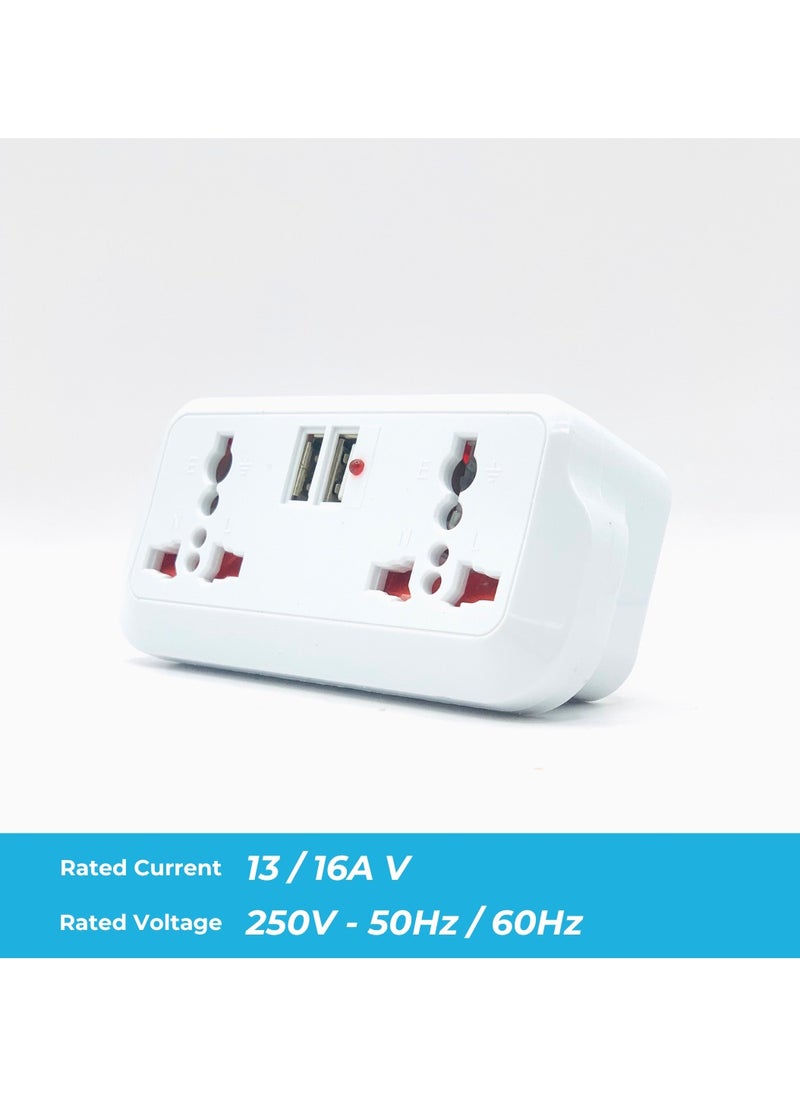 Generic Universal Multi Plug Adapter with 2 Sockets & Dual USB Ports and Extra Socket | 3-Pin Plug | Surge Protection & Safety Features | 2500W | 250V - 50Hz / 60Hz | 13/16 A V | Child Safety Lock  - Image 4
