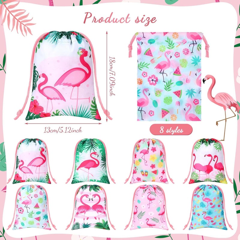 Kajaia 24 Pieces Flamingo Drawstring Gift Bags Hawaiian Party Favor Bags Flamingo Party Candy Treat Bags Tropical Party Goodie Bags for Kids Birthday Party Decorations Beach Party Supplies - Image 2