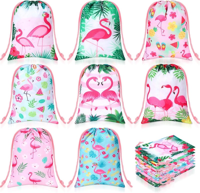 Kajaia 24 Pieces Flamingo Drawstring Gift Bags Hawaiian Party Favor Bags Flamingo Party Candy Treat Bags Tropical Party Goodie Bags for Kids Birthday Party Decorations Beach Party Supplies - Image 1