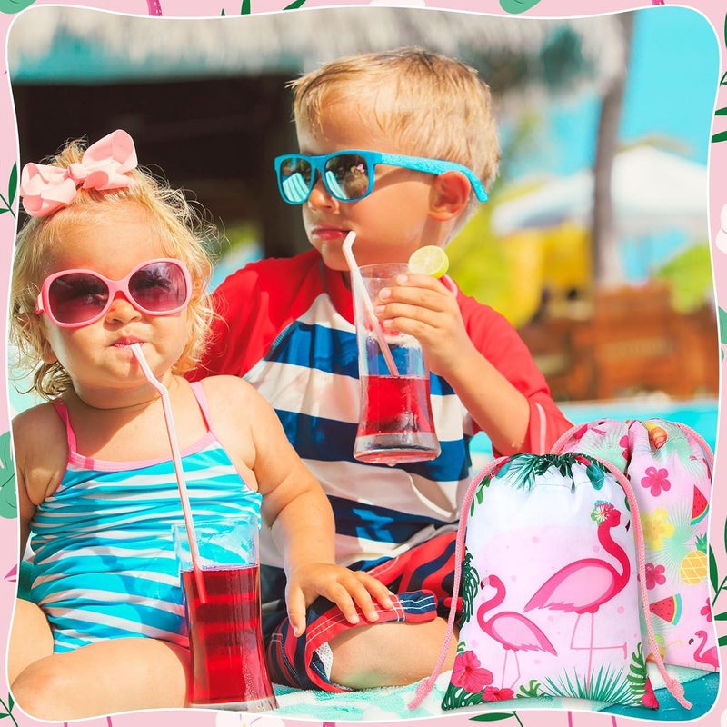 Kajaia 24 Pieces Flamingo Drawstring Gift Bags Hawaiian Party Favor Bags Flamingo Party Candy Treat Bags Tropical Party Goodie Bags for Kids Birthday Party Decorations Beach Party Supplies - Image 5
