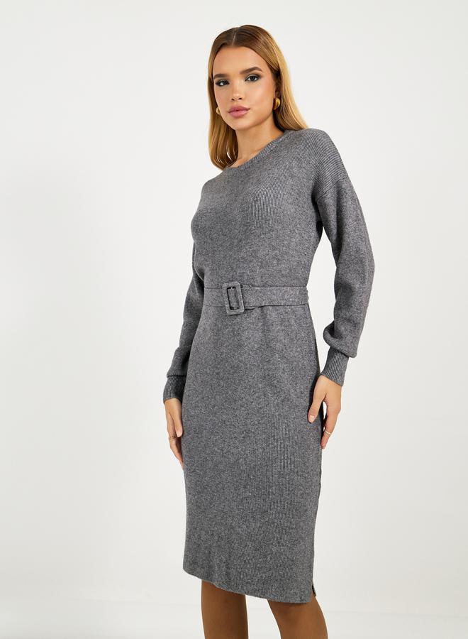 ستايلي فستان محبوك بطول الركبة مع حزام خصر - Image 5