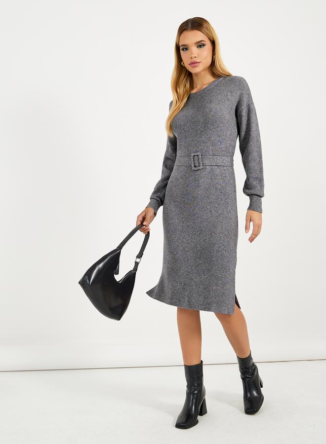 ستايلي فستان محبوك بطول الركبة مع حزام خصر - Image 4