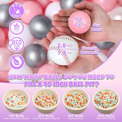 GOGOSO Ball Pit Balls for Toddles Kids Plastic Ballpits Accessories Crush Proof Durable Fun Shape Play Baby Bath Toys215inch 100count Pear WhitePinkGrayClear - Image 5