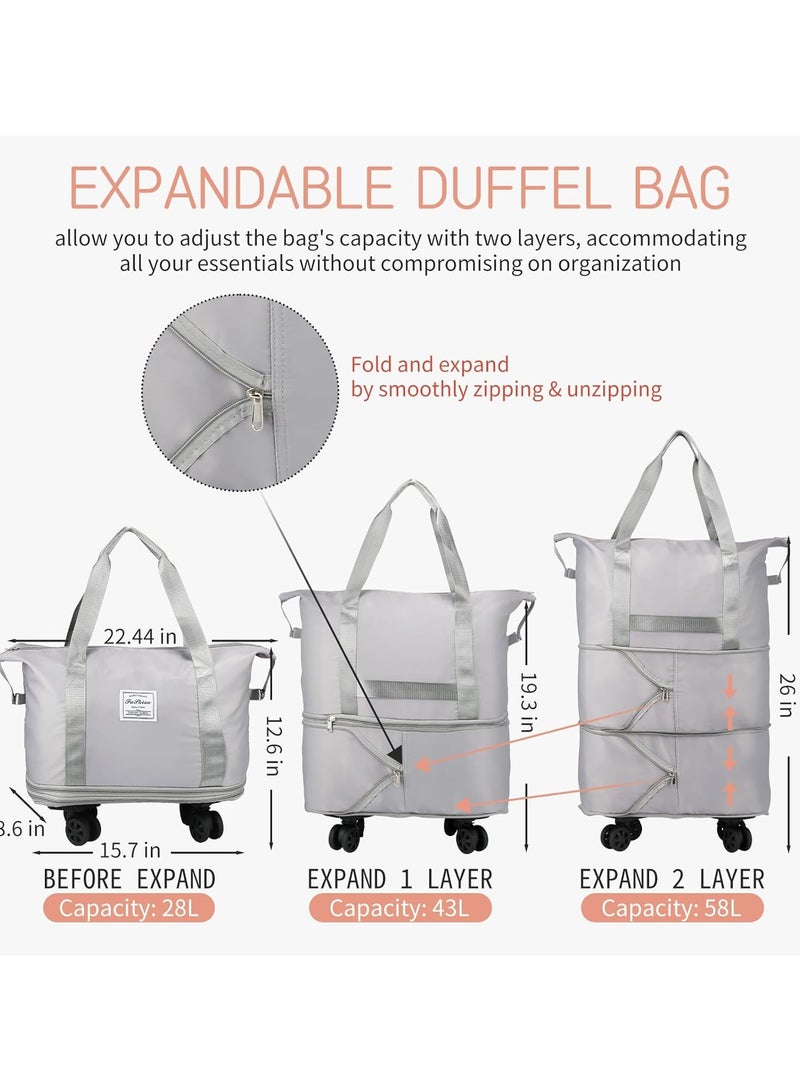 DUNISO Rolling Duffle Bag With Wheels, Expandable Foldable Travel Duffle Bag,Dry Wet Separation Duffle Bag，With Shoulder Strap, Detachable Rolling Wheels,Suitable For Travel, Business Trips, And Shopping Purposes - Image 3