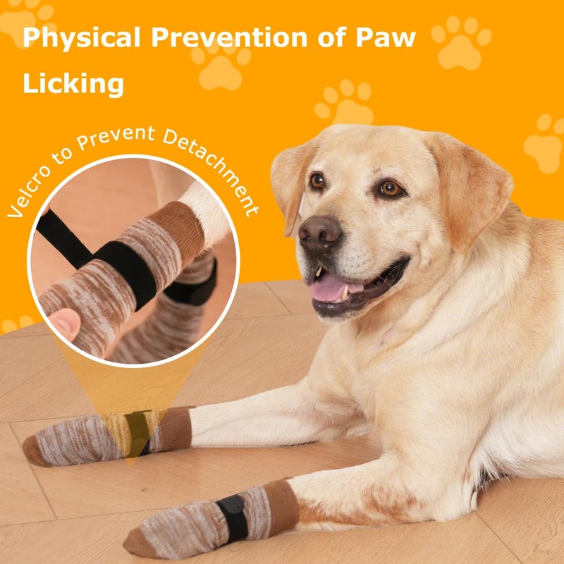 KUPAO Dog Socks 12 Pack to Prevent Licking Paws, Anti Slip Dog Booties and Paw Protectors for Hardwood Floors Hot Pavement, Suitable for Small Medium Large Senior Dogs - Size Small,Brown - Image 3