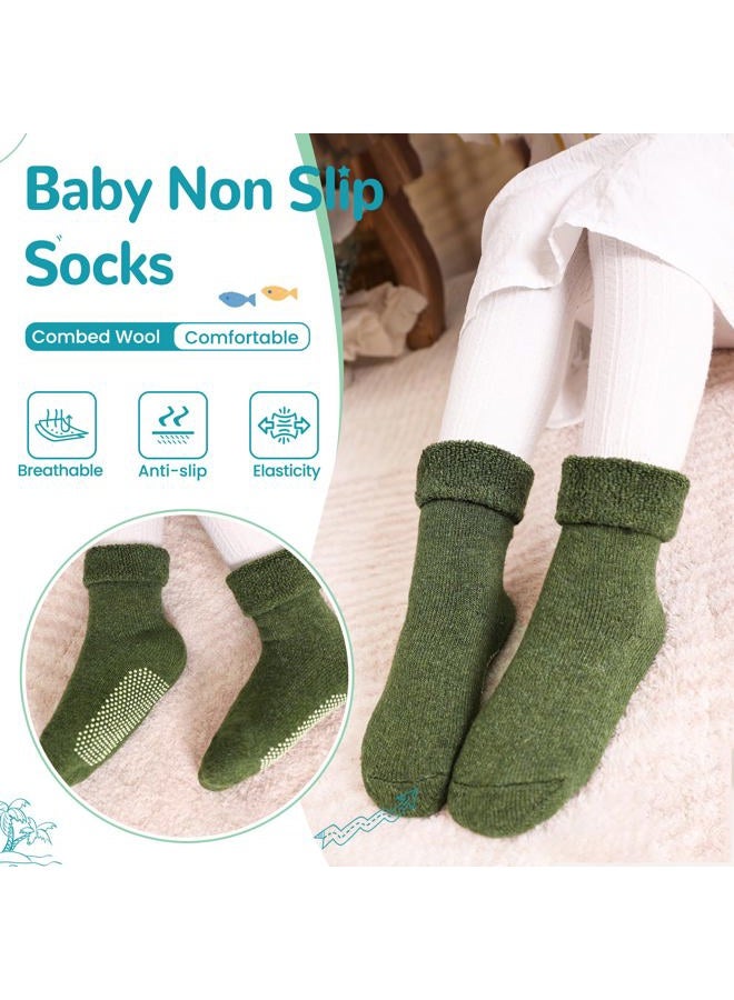 Eocom 6 Pairs Baby Boy Girl Non Slip Socks Child Toddler Winter Thick Soft Wool Kids Warm Socks with Grips (Solid Color B, 1-3T) - Image 2