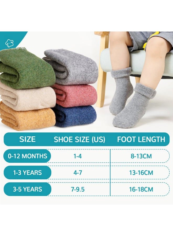 Eocom 6 Pairs Baby Boy Girl Non Slip Socks Child Toddler Winter Thick Soft Wool Kids Warm Socks with Grips (Solid Color B, 1-3T) - Image 5