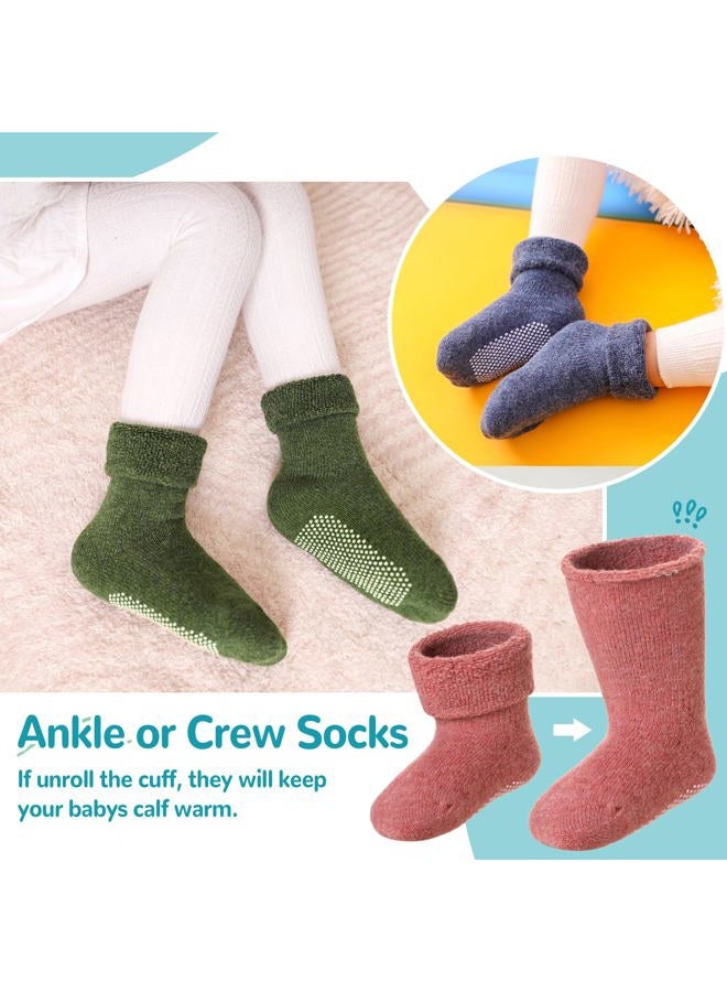 Eocom 6 Pairs Baby Boy Girl Non Slip Socks Child Toddler Winter Thick Soft Wool Kids Warm Socks with Grips (Solid Color B, 1-3T) - Image 4