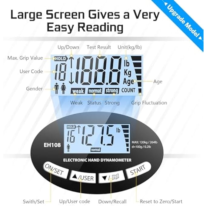 rayihni Hand Dynamometer Grip Strength Trainer - Electronic Hand Grip Strength Tester Grip Strengthener Hand Exerciser Meter Digital Hand Grip Training Gauge 265 Lbs / 120 Kgs For Sport Home School Use - Image 4