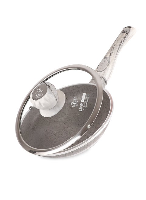 24cm Frying Pan With Lid - 5 Layer Granite Coating Fry Pan | Multiple Hob Compatibility | Heat-Resistant Handle Hanging Loop | Induction bottom