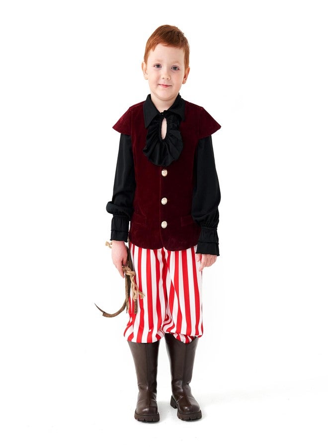GRAJTCIN Medieval Renaissance Faire Costume Pirate Vest for Boys Lace-up Steampunk Gothic Waistcoat Viking Tunic Vest Red S - Image 2