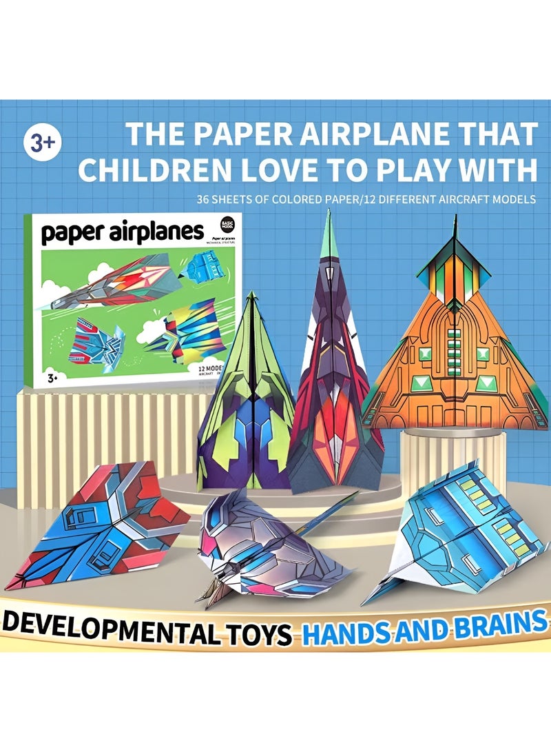 Paper Airplane Kit (36 Sheets, 12 Models) – Build & Fly Airplanes for Kids Age 3+ – DIY Paper Craft STEM Toy, Developmental Learning - Image 3