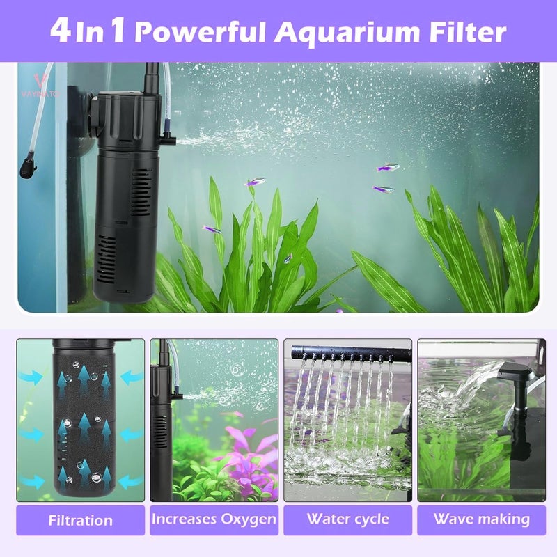 VAYINATO ® 4 في 1 (BL-98E | 9W | 650L/Hr | مثالي لخزان سعة 1.5 قدم) فلتر داخلي غاطس للحوض مع معدل تدفق قابل للتعديل | هادئ للغاية (أسود) - Image 5