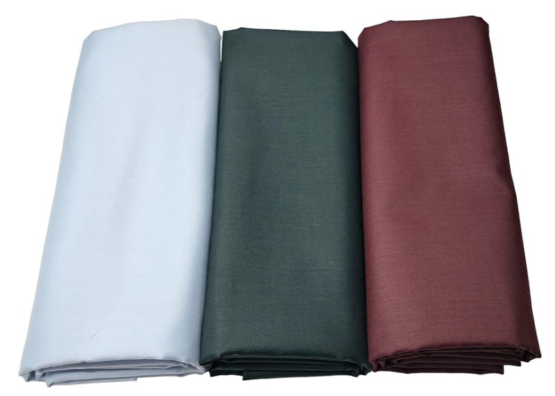 MAMRAJ Men's 100% pure Giza Cotton Unstitched Shirt Fabric 2.5 Meter ( Ethnic, Formal, Casual, summer wear.) ( Trendy Satin Shirts ) Set of 3 Shirt (Sky Blue, Sea Green, Maroon) - Image 1