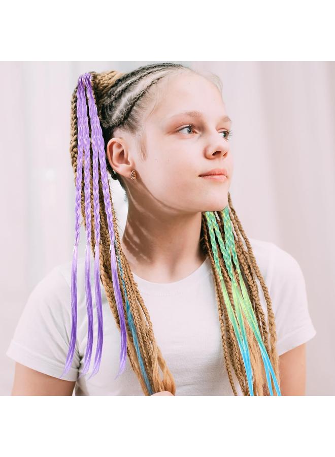 كوفوز 12 قطعة امتدادات شعر لضفائر الأطفال، ضفيرة ذيل حصان تنكرية، إكسسوارات شعر متعددة الألوان لتزيين الشعر وعروض التنكر وحفلات الإكسسوارات - Image 4