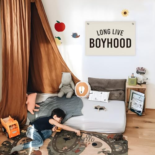 XYDEG Boy Room Decor,Long Live Boyhood Canvas Banner Nursery Playroom Wall Decor for Boys Bedroom Toddler Decorations Teen Boy Room Decor,Playroom Decor Wall Hanging Flag Canvas Banner 30x20 Inch - Image 4