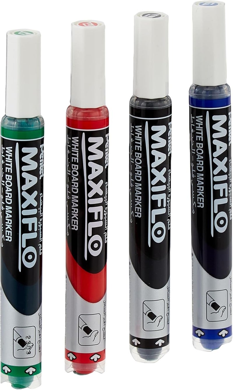 Pentel Maxiflo Slim Chisel Tip White Board Marker Set Pack of 4 - Image 1