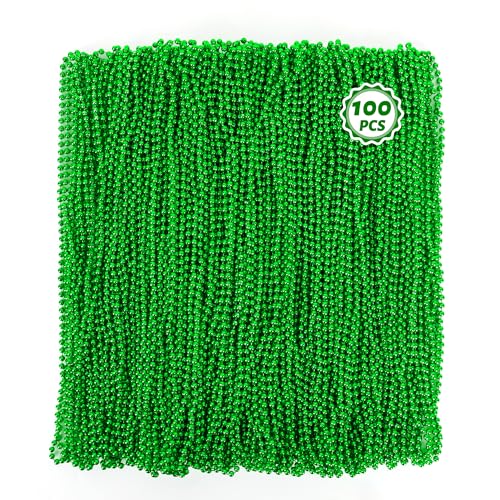 Huskein 100 PCS St Patricks Day Beads Necklace, Mrdi Gras Beads Bulk, 33 Inches Round Beads Necklace Accessories Set, Luck Irish Beads Parade Accessories for Mardi Gras St Patricks Day - Image 1